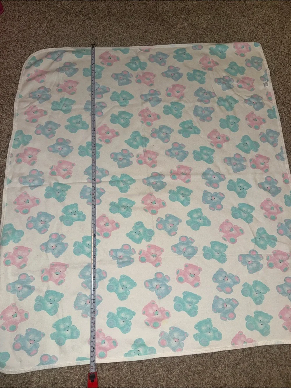 Vintage Carter's Pastel Bear Print Baby Blanket in Pink, Blue & Cream